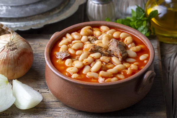 Turkish Foods Dried Bean Beans Minced Meat Kuru Fasulye Stock Image