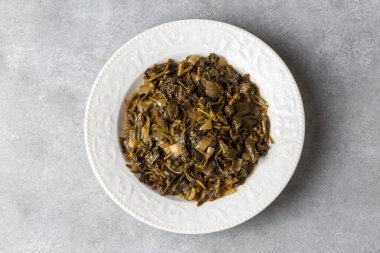 Traditional delicious Turkish food; hibiscus - malva dish (Turkish name; Ebe gumeci - ebegumeci yemegi, kavurma)