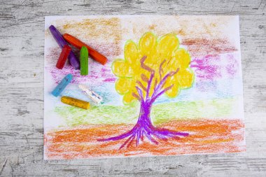 Child hand drawn painted tree picture