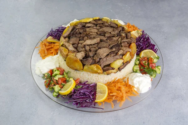 Middle Eastern food culture, Turkish cuisine; type of pilaf, pilaf with meat and vegetables, Turkish name; Maklube