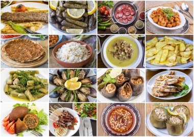 Geleneksel lezzetli Türk yemekleri kolaj fotoğrafı