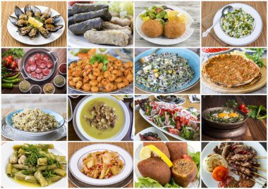 Geleneksel lezzetli Türk yemekleri kolaj fotoğrafı