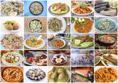 Geleneksel lezzetli Türk yemekleri kolaj fotoğrafı