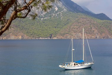 Adrasan, Kemer / Antalya, 4 Ekim 2019, Antalya ilinin Kemer ilçesindeki Akdeniz kıyısı boyunca Adrasan Sahili 'nden deniz manzarası
