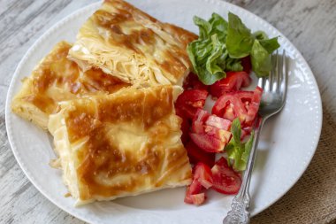 Lezzetli Türk yemekleri; tepsi hamur işi; (Türkçe adı; Su boregi)