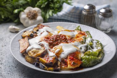 Turkish style mixed vegetable fried with yoghurt (Yogurtlu Karisik Kizartma)