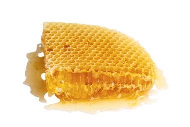 Tatlı bal peteği organik doğal bileşenler içeren beyaz arı ürünlerine izole edilmiş.