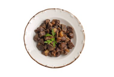 Müslümanlar Geleneksel Kurban Bayramı yemeği kuzusu, Türk kızartması bakır tencerede pişmiş et. Türk Kavurması. (Türkçe adı: Kurban kavurma)