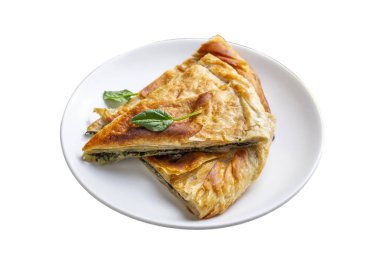 Spanakopita, ıspanaklı ve peynirli Yunan usulü börek. Lezzetli el yapımı turtalar. Türkçe adı; el acmasi borek