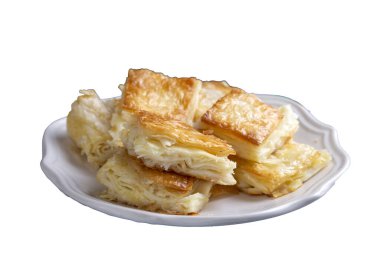 Lezzetli Türk tepsisi pastası, peynirli su boregi. Adana borek.