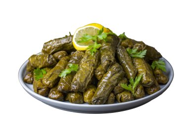 Lezzetli dolma (sarma) dolma yaprağı pilavı. Lübnan Dolma Sarması tabakta. Lübnan Türk mutfağı, Yunan ortadoğu mutfağı. (Türkçe adı: Yaprak sarma)