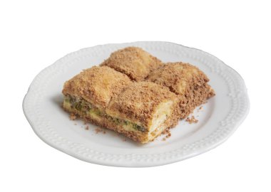 Geleneksel Türkçe yeni tatlı şam fıstıklı soğuk sütlü baklava (Türkçe adı; soguk baklava)