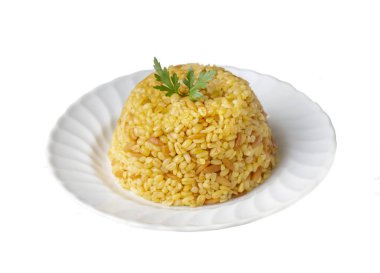 Geleneksel lezzetli Türk yemekleri, vermicelli bulgur pilavı (Türkçe adı; arpa sehriyeli bulgur pilavi)