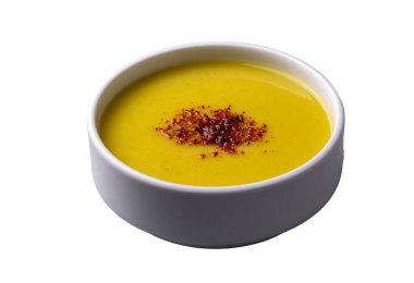 Traditional delicious Turkish foods; Red lentil soup (Turkish name; Mercimek corbasi)