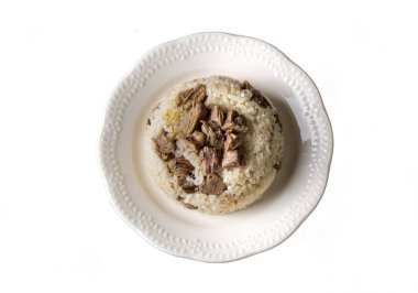 Geleneksel Türk mutfağı; et pilavı. Türkçe adı: etli pirinc pilavi