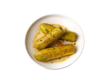 Geleneksel Türk mutfağından alınmış et ile doldurulmuş kabak. Türkçe adı: etli kabak dolmasi