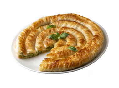 Traditional Turkish pastry with spinach. (Turkish Name: Ispanakli Kol Boregi, Bosnak boregi). Handmade pastry with spinach filling.