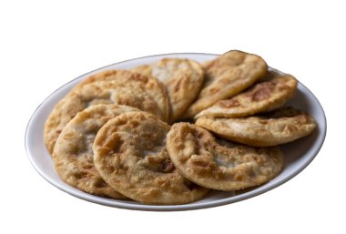 Delicious meat pie from Turkish cuisine. Fried handmade pies. Turkish name; fincan boregi or puf borek