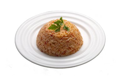Geleneksel lezzetli Türk yemekleri; domatesli pirinç pilavı (Türkçe adı; Domatesli pirinc pilavi))