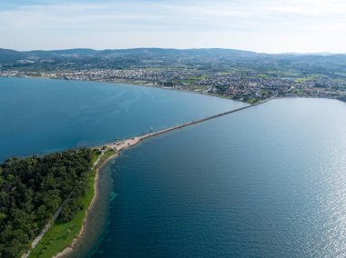 Aerial drone view of Urla district of Izmir, Turkey's third largest city. Iskele - Karantina island - Turkey