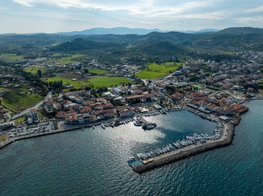 Aerial drone view of Urla district of Izmir, Turkey's third largest city. Iskele - Urla - Turkey