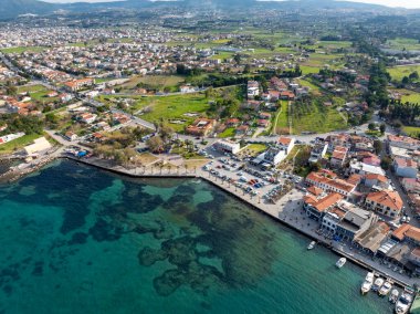 Aerial drone view of Urla district of Izmir, Turkey's third largest city. Iskele - Urla - Turkey