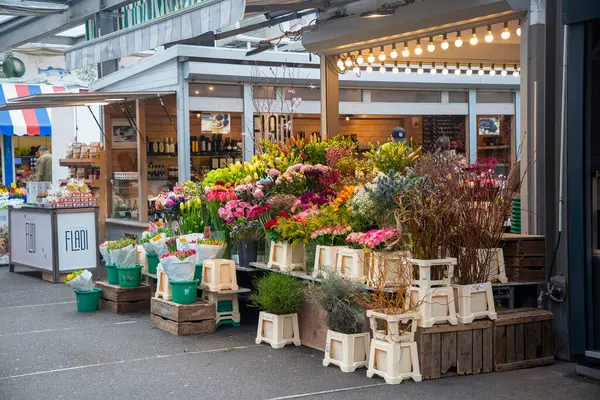 Dusseldorf Germany February 2024 Florist Flower Stall Carlsplatz Market Outdoor Stock Image