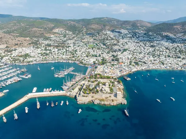 stock image Aerial view of Bodrum on Turkish Riviera. View on Saint Peter Castle Bodrum castle and marina