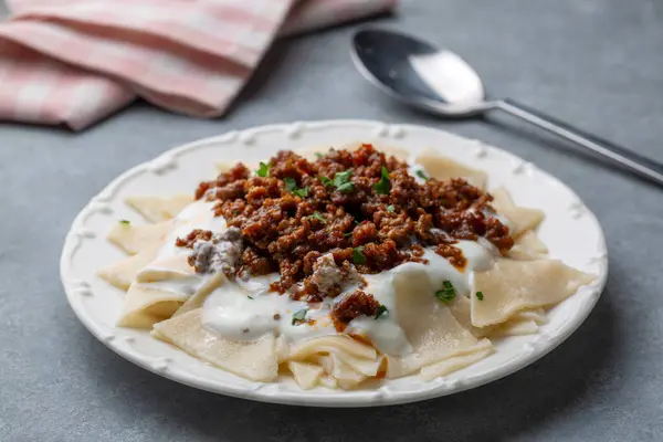 stock image Turkish food; Tatar boregi or Tatar mantisi