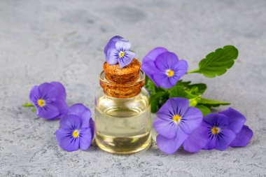 Organik kozmetik ürünleri, Primula doğal yağı, el yapımı bitkisel ve çiçekli cam şişeler.