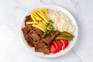Et donör menüsü, tabakta İskender menüsü, Türk özel et donörü, yiyecek, özel menü (Türkçe adı; pilav ustu et donör))