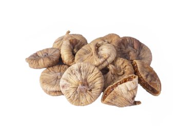 Beyaz arka planda kurutulmuş incir meyvesi..