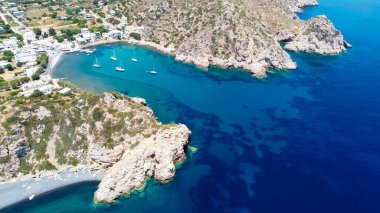 Chios Adası 'ndaki volkan plajı Mavra Volia Emporios