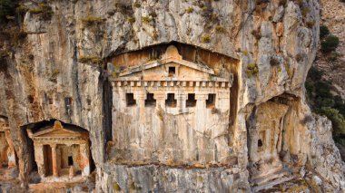 Rock-cut temple tombs in Kaunos Dalyan - Turkey (Turkish name; kaya mezarlari) Ancient city of Kaunos, Dalyan valley, Turkey. Kaunos (Latin: Caunus) was a city of ancient Caria and in Anatolia clipart