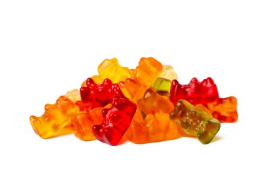 Colorful jelly gummy bears isolated on a white background. Vitamins for children.