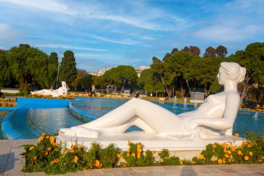 Izmir - Turkey, November 28, 2024, The view with the female statues around the large pool in Izmir Kultrpark - Kaskatli Havuz clipart