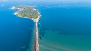 Aerial drone view of Urla district of Izmir, Turkey's third largest city. Iskele - Karantina island - Turkey