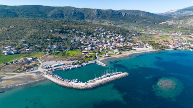 Aerial drone footage; Izmir Balikliova harbor and bay - Turkey clipart