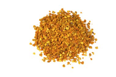 Bal arısı poleni beyaz bir arkaplanda izole edilmiş, üst görünüm.