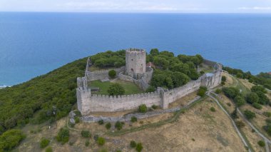 Platamon Kalesi, Pieria, Makedonya, Yunanistan'ın havadan görünümü