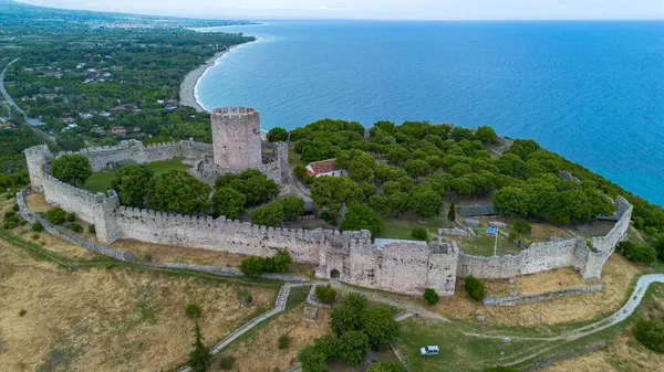 Platamon Kalesi, Pieria, Makedonya, Yunanistan'ın havadan görünümü