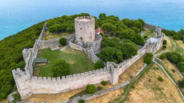 Platamon Kalesi, Pieria, Makedonya, Yunanistan'ın havadan görünümü