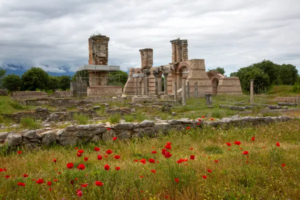Eski Philippi şehrinin kalıntıları. Makedonya ve Yunanistan 'da Unesco dünya mirası