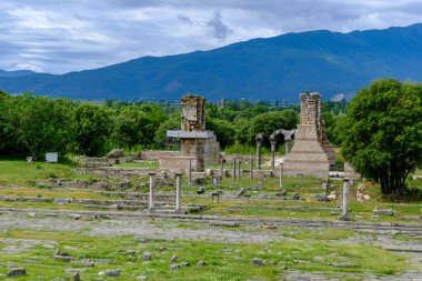 Eski Philippi şehrinin kalıntıları. Makedonya ve Yunanistan 'da Unesco dünya mirası
