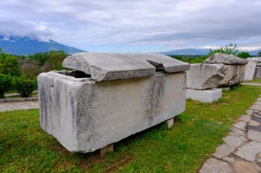 Eski Philippi şehrinin kalıntıları. Makedonya ve Yunanistan 'da Unesco dünya mirası