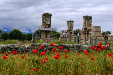 Eski Philippi şehrinin kalıntıları. Makedonya ve Yunanistan 'da Unesco dünya mirası