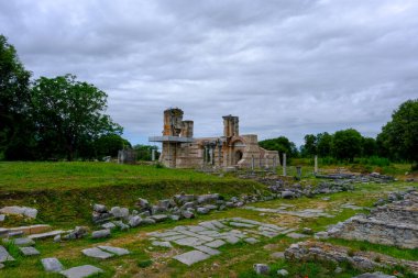 Eski Philippi şehrinin kalıntıları. Makedonya ve Yunanistan 'da Unesco dünya mirası