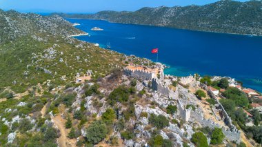 İnsansız hava aracı ile hava görüntüsü. Kalekoy - Simena - Kekova - Türkiye.