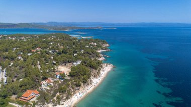 Vourvourou 'daki güzel Fava plajı, Yunan yarımadası Sithonia, Chalkidiki (Halkidiki), Yunanistan.