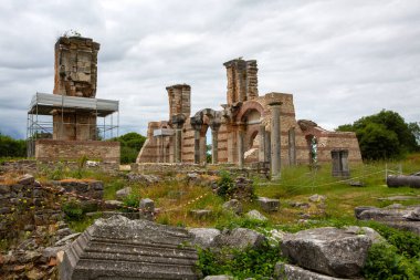 Eski Philippi şehrinin kalıntıları. Makedonya ve Yunanistan 'daki UNESCO Dünya Mirası